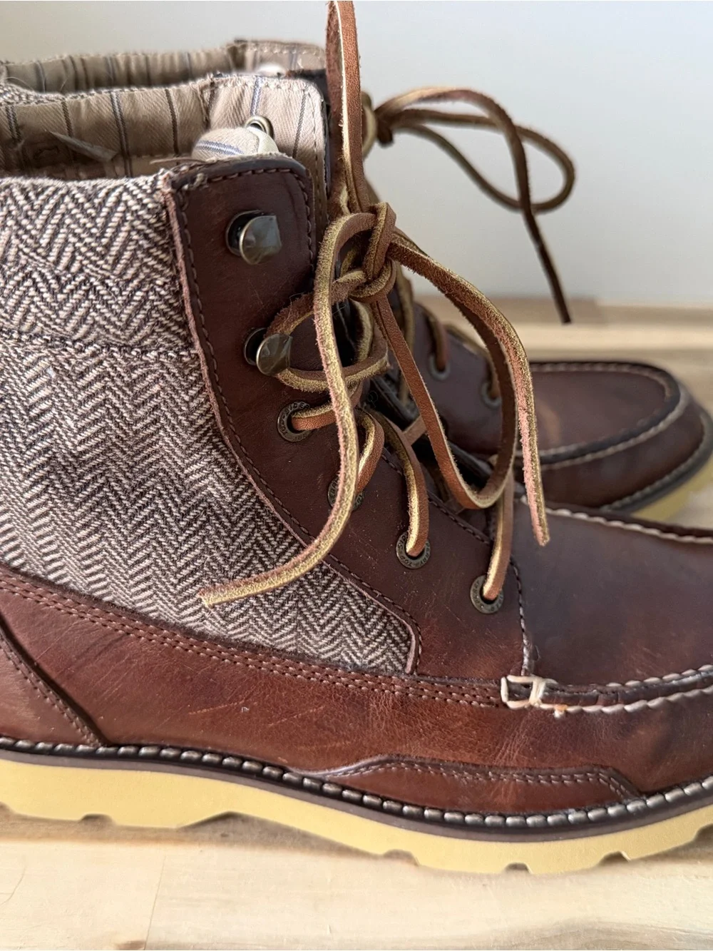 Sperry Top-Sider Men’s Leather & Herringbone Tweed Moc-Toe Boot Size 8